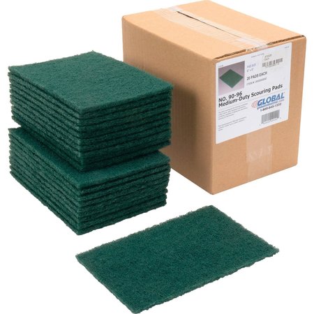 GLOBAL INDUSTRIAL Medium Duty Scouring Pads, Green, 6 x 9, 20PK 670326